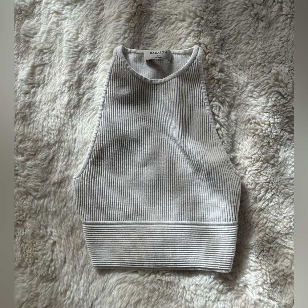 Babaton - Sculpt Knit Ribbed Mock Neck Sleeve Crop Top in Ivory